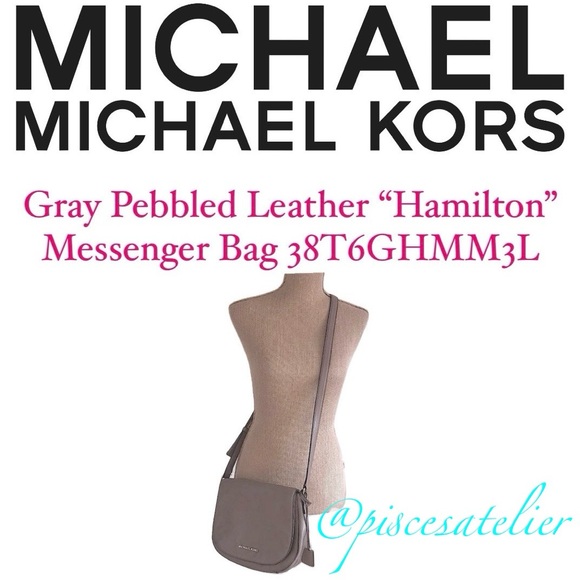 MICHAEL Michael Kors Large Gray Pebble Leather Hamilton Messenger Bag 38T6GHMM3L - Picture 7 of 13